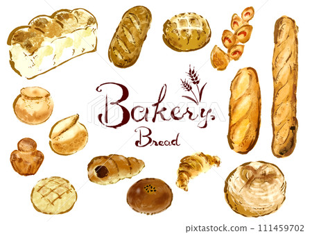 Hand-drawn illustration set of various breads Hand-drawn illustration set of various breads 111459702