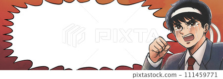 Exam support! Speech bubble banner of a passionate cram school teacher wearing a headband Exam support! Speech bubble banner of a passionate cram school teacher wearing a headband 111459771