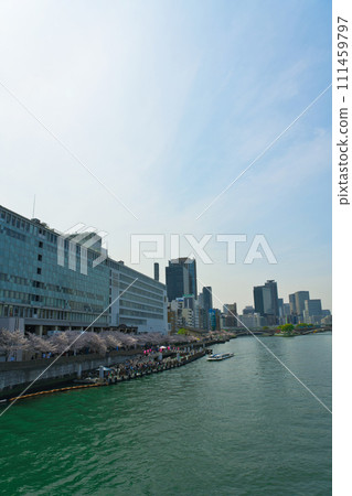 [大阪府]櫻花盛開和三月的大阪街景 111459797
