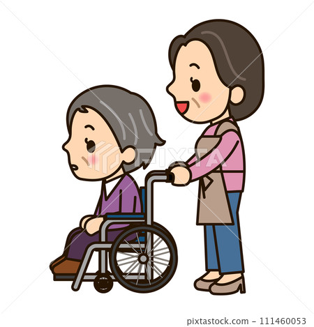 A woman pressing a wheelchair 111460053