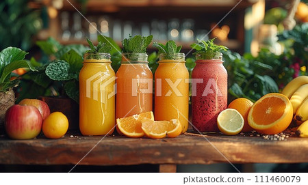 healthy smoothies and juices made from fresh fruits and vegetables , AI Generate 111460079