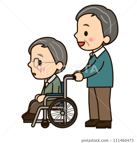 A man who pushes a wheelchair A man who pushes a wheelchair 111460473