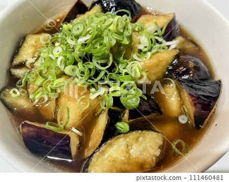 Fried eggplant and green onion Fried eggplant and green onion 111460481