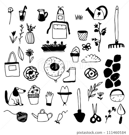 Vector set of gardening hobbies and tools. 111460584