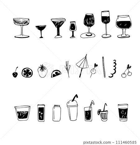Vector set of cocktails and fruits Glass glasses 111460585