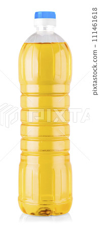 Bottle of sunflower oil isolated on white background with clipping path 111461618