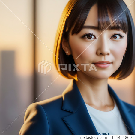 一位年輕女商人的表情 | 夕陽照亮的辦公室 111461869