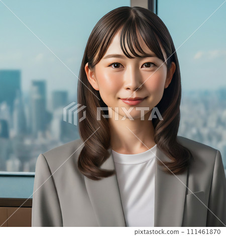 一個微笑的女人在辦公室工作 111461870