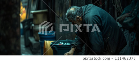 Aging Society homeless old man searching 111462375