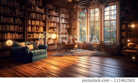A room filled with lots of books and furniture 111462563
