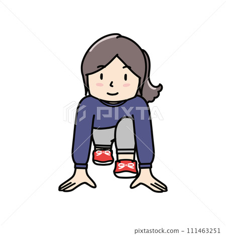 一名身穿運動衫的女士站在起跑線的插圖 一名身穿運動衫的女士站在起跑線的插圖 111463251