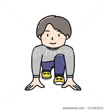 Illustration of a man in a sweatshirt standing by at the starting line Illustration of a man in a sweatshirt standing by at the starting line 111463252