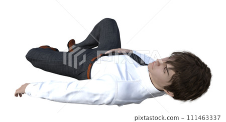 一名商人仰面打盹，從頭部一側看一名疲憊的上班族的整個身體的 3D 插圖。 111463337