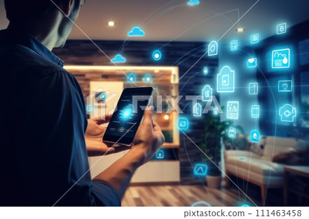 A person controlling smart home devices, Smart home management system using augmented reality A person controlling smart home devices, Smart home management system using augmented reality 111463458