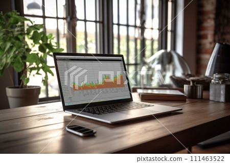 A modern work space desk with a laptop 111463522