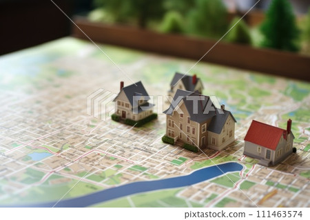 Photo of Small house model on map brochure paper 111463574