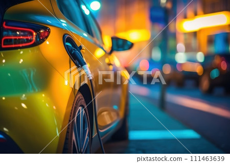 Photo of an electrical car charging stock photo Photo of an electrical car charging stock photo 111463639