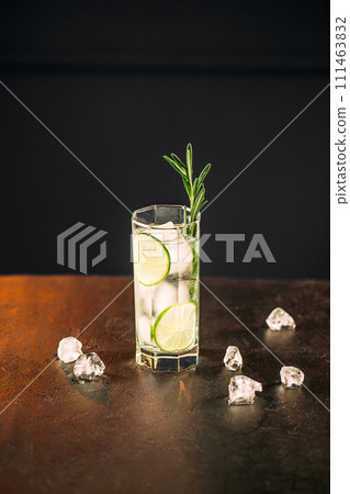 Fresh gin tonic cocktail with rosemary and lime  111463832
