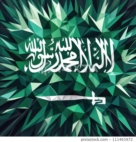 Kingdom of Saudi Arabia national flag in Polyart style, made up of geometric polygons, digital art. Created with generative AI Kingdom of Saudi Arabia national flag in Polyart style, made up of geometric polygons, digital art. Created with generative AI 111463972