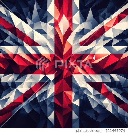 United Kingdom national flag in Polyart style, made up of geometric polygons, digital art. Created with generative AI 111463974