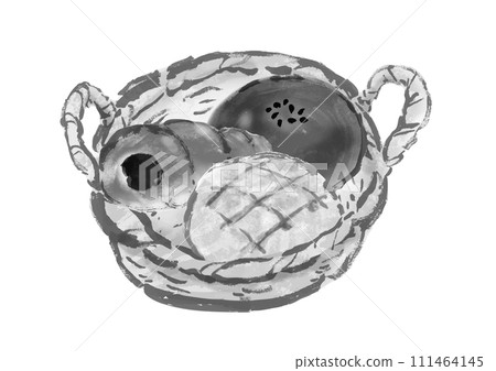 籃子裡各種麵包的手繪插畫 籃子裡各種麵包的手繪插畫 111464145