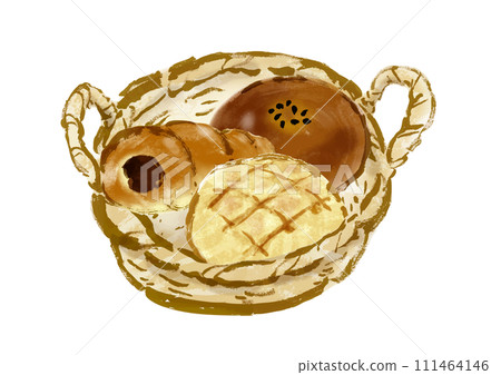 籃子裡各種麵包的手繪插畫 籃子裡各種麵包的手繪插畫 111464146