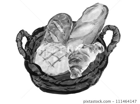 籃子裡各種麵包的手繪插畫 籃子裡各種麵包的手繪插畫 111464147