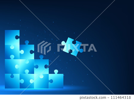 Jigsaw is being put together one piece at a time. Shows working together as a team. To plan a harmonious business strategy unity and cooperation and business growth goals Jigsaw is being put together one piece at a time. Shows working together as a team. To plan a harmonious business strategy unity and cooperation and business growth goals 111464318