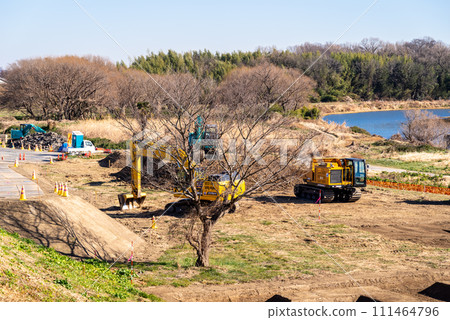 Riverbed embankment construction Iruma River basin riverbed and heavy machinery 2024.01 e-1 Riverbed embankment construction Iruma River basin riverbed and heavy machinery 2024.01 e-1 111464796