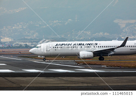[Osaka Prefecture_Osaka International Airport] B737 waiting for takeoff 111465015