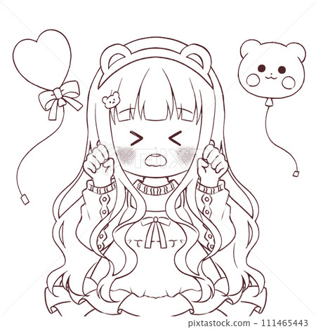 帶熊耳朵頭帶的女孩著色書 2 111465443