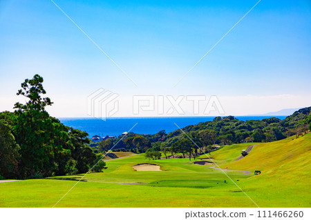 A round of golf on a long hill course with a refreshing blue sky and a view of the ocean (Yugawara Town, Kanagawa Prefecture) A round of golf on a long hill course with a refreshing blue sky and a view of the ocean (Yugawara Town, Kanagawa Prefecture) 111466260