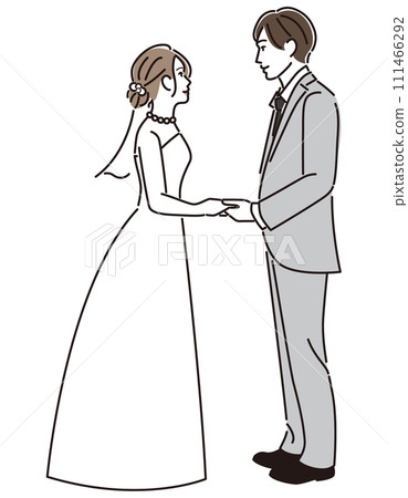 Bride and groom staring at each other 111466292