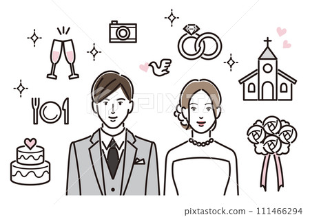 婚禮圖示和新娘和新郎 111466294