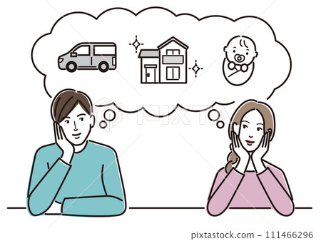 一對年輕夫婦思考他們的人生計劃 一對年輕夫婦思考他們的人生計劃 111466296