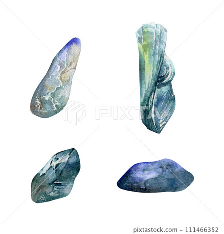 Hand drawn watercolor illustration precious semiprecious jewel gem crystal chakra birth stone. Aquamarine lapis topaz. Set of objects isolated on white background. Design print, shop, jewelry, fashion Hand drawn watercolor illustration precious semiprecious jewel gem crystal chakra birth stone. Aquamarine lapis topaz. Set of objects isolated on white background. Design print, shop, jewelry, fashion 111466352