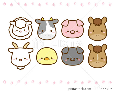 一套可愛的農場動物插圖和足跡裝飾邊框 一套可愛的農場動物插圖和足跡裝飾邊框 111466706