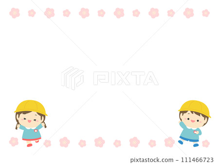 Kindergarten children, boys, girls and cherry blossom frame 02 Kindergarten children, boys, girls and cherry blossom frame 02 111466723