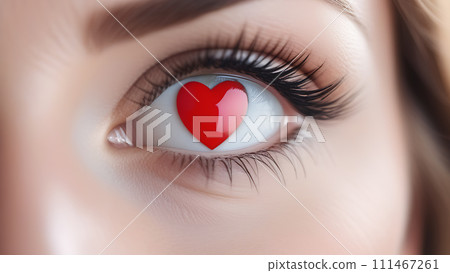 Heart-shaped iris in women eye. Looking with love. Valentines day 111467261