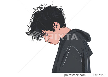 A depressed student looking to the side A depressed student looking to the side 111467450