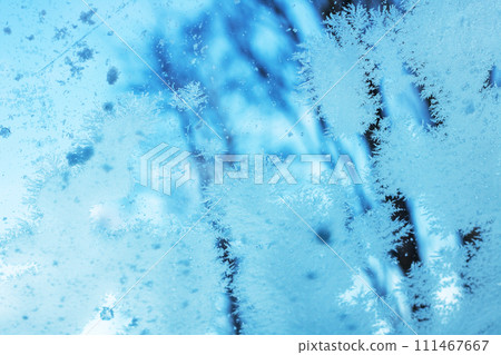 Close Up of Window With Snow Flakes 111467667