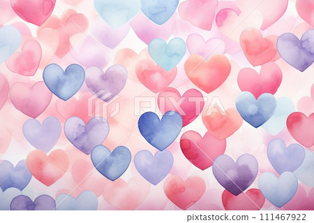 AI-generated content. Whimsical Watercolor Hearts, soft pastel hues blend in a dreamy watercolor heart pattern 111467922