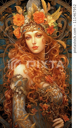 AI-generated content. ginger woman with flowers 111467952