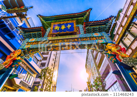 Yokohama cityscape in Japan View of Yokohama Chinatown, Choyomon, etc. Light of hope = February 8, 2020 111468243