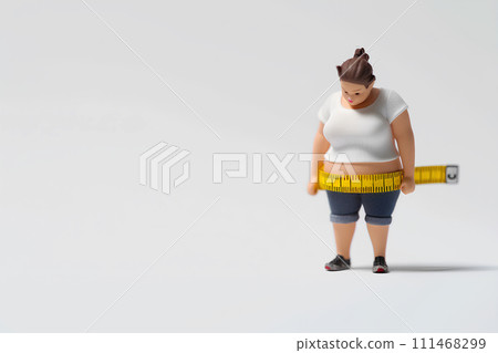 A woman who is disappointed with a measuring tape on her stomach -3 (3D) 111468299