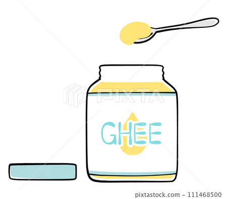 Illustration of scooping ghee with a spoon Illustration of scooping ghee with a spoon 111468500