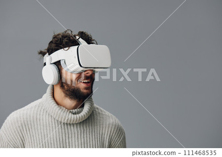 Man reality digital modern device glasses virtual entertainment technology innovation vr tech Man reality digital modern device glasses virtual entertainment technology innovation vr tech 111468535