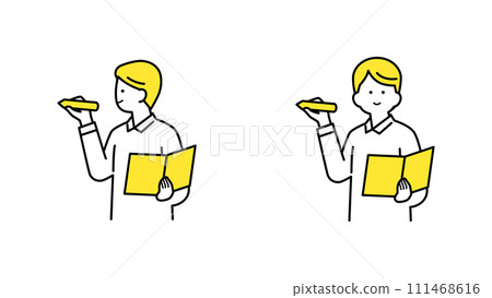 A man holding documents and writing on the board - variation 111468616