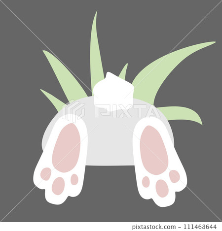 Bunny Foot and Tail in Grass. Vector Flat Rabbit in hole, Cartoon celebration Greeting card illustration. Cute Animal Bottom Holiday Isolated Design art. Eggs Hunt Template, Traditional Easter Symbol 111468644