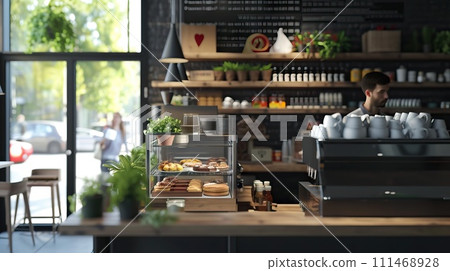 AI-generated content. Counter of cafeteria ready for an espresso. Generative AI 111468928